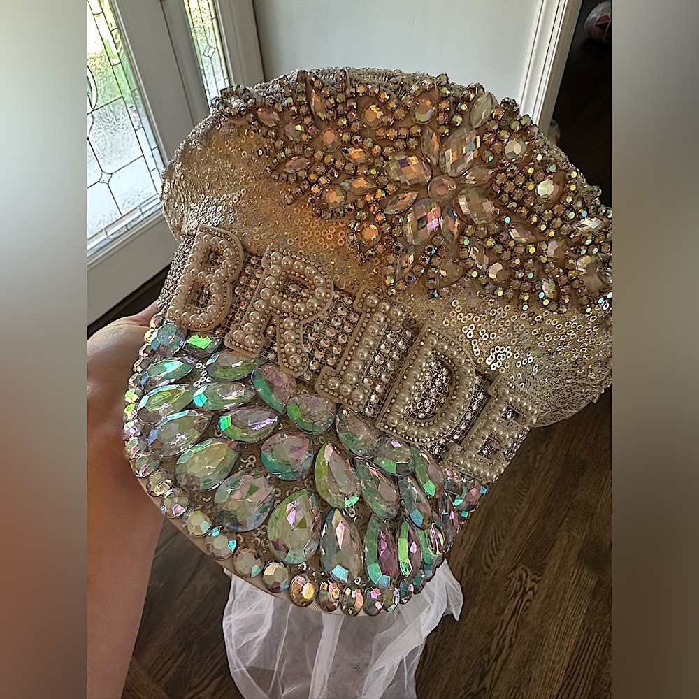 Amazon Bride Sequin and Gem Hat - Gold and Silver #113